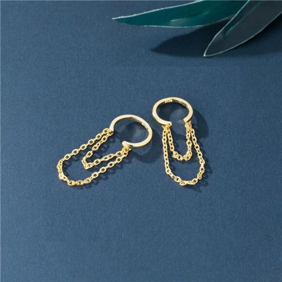 925 Sterling Silver Cuff Earrings Chain for Women Cartilage Wrap Earrings Helix - Picture 5 of 7